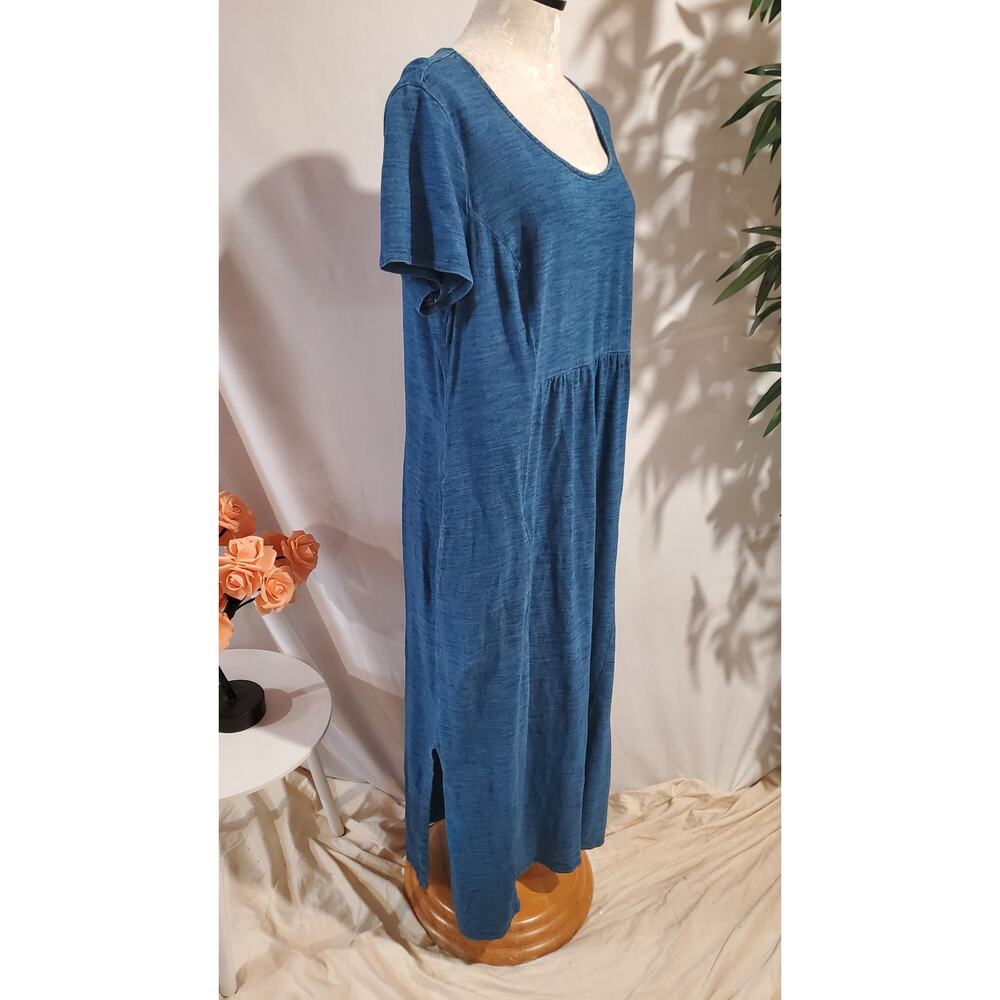 Pure Jill Indigo Spacedye Short Sleeve Scoop Neck Maxi Dress 1X 100% Cotton - Picture 2 of 12